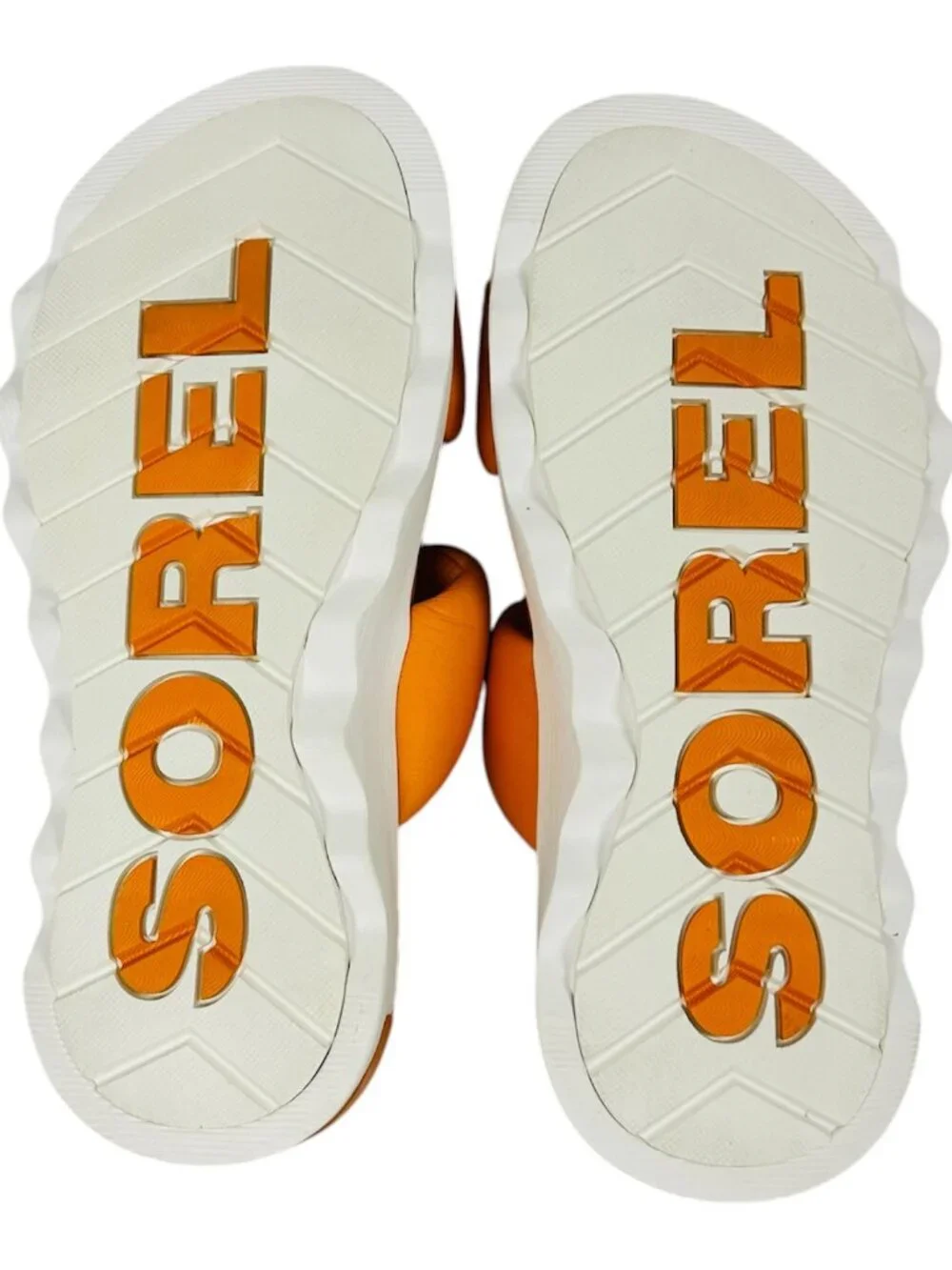 SOREL Viibe Twist Orange Leather Puffy Slide Platform Lug Sandal Sz 6.5